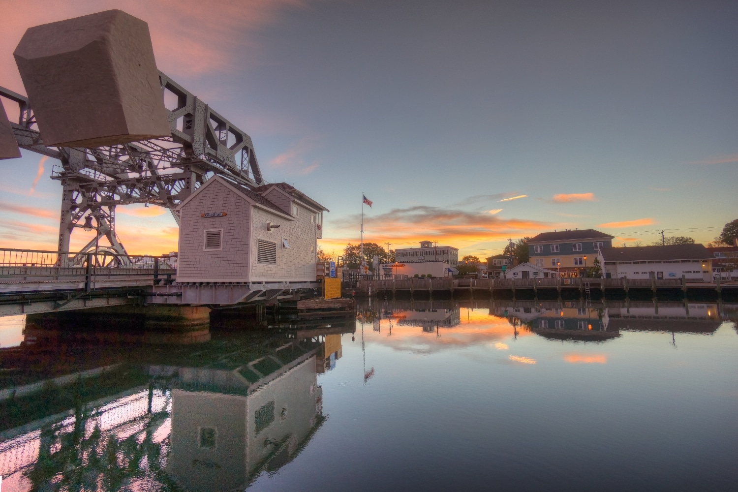 Mystic River Waterfront Sunrise view over the Downtown Drawbridge
